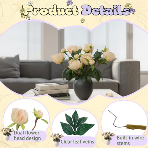 ucky 6PCS Pink Yellow Peonies Artificial Flowers, Realistic 2 Heads Silk Peonies with Stems & Buds, 17.51" Faux Peony Bouquets for Wedding Centerpieces DIY Home Table Vase Decor - color: Pink Yellow