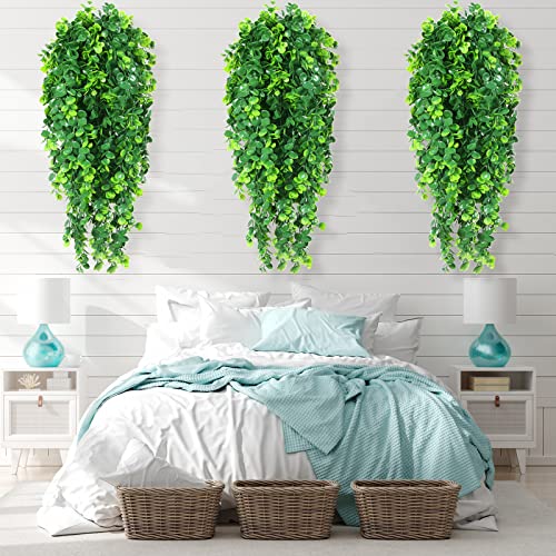 Hoteam 12 Pcs Artificial Hanging Plants 32 Inch Fake Ivy Vines with Fake Leaves Patio Artificial Plants Greenery for Living Room Indoor Outdoor Wall, No Basket (Eucalyptus) - color: Eucalyptus