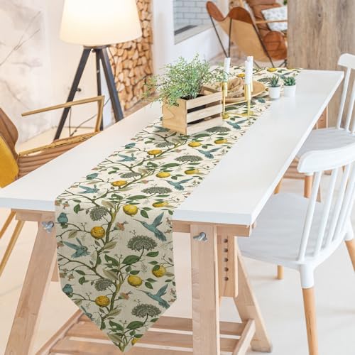 Lemon Tree Floral Bird Table Runner,Blue/Green/Yellow Aesthetic Rectangular Runner,Rustic Farmhouse Table Runner for Holiday Party,Wedding and Indoor Outdoor Dining Table Decor,13"x72" - color: Vintage Flowers Runner-5