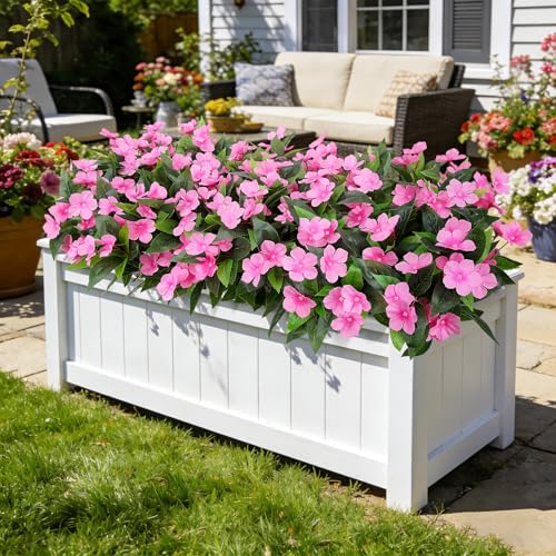 Ouddy Decor 6 Bundles Artificial Flowers for Outdoors Decorations, Fake Silk Flowers Faux Plants Plastic Bouquet UV Resistant for Porch Garden Wedding Spring Summer Indoor Outside Home Decor, Pink - color: Pink