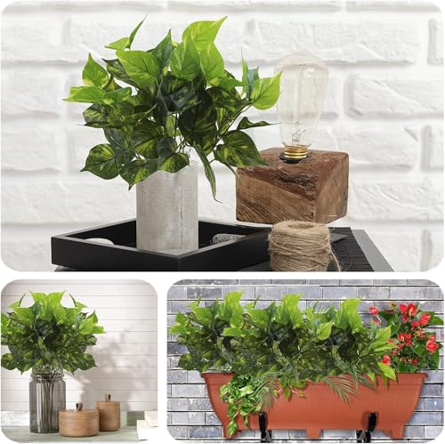 Artificial Scindapsus Aureus Plants Decor 8 Pack, Fake Plant Plastic Realistic Green Leaves Shrubs Faux Grass Bushes Greenery Indoor Outdoor Home Garden Verandah Office Table Arrangements Decorations - color: Scindapsus - 8 Pack