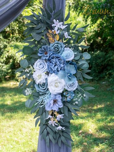 Lisuun Wedding Arch Flowers, Artificial Flowers for Decoration, Large Flower Swag for Boho Styles Wedding Ceremony Floral Decor - Pack of 2 - color: Gray Blue