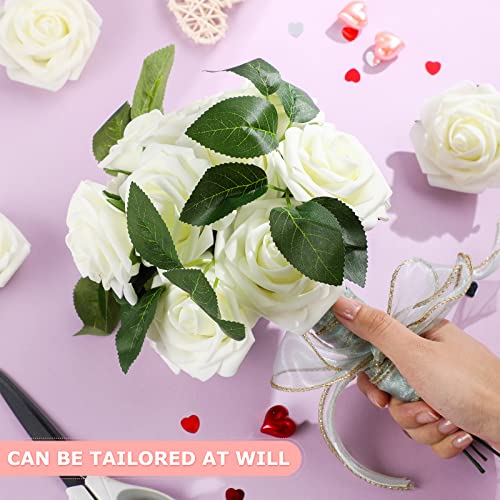 100 Pcs Artificial Foam Rose Flower Faux Bouquet Wedding Fake Rose Gift for Mother's Day Women DIY Bridal Shower Party Table Birthday Home Spring Decor (Ivory) - color: Ivory