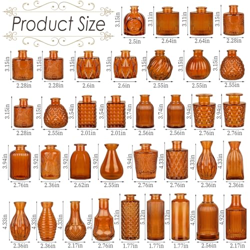 UPBUD Brown Glass Bud Vases Set of 36, Mini Flower Vase for Centerpieces, Small Amber Bud Vases in Bulk for Wedding Decorations, Vintage Vase for Table, Recepetion, Home Décor - color: Amber Brown, size: 36pcs