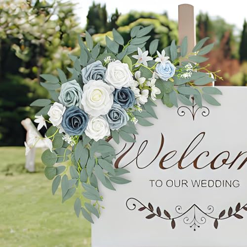 Blue Wedding Arch Flower Swags Set of 2, Artificial Arch Flower for Wedding Reception Ceremony, Bridal Shower, Baby Shower, Photo Backdrop Decorations (Blue) - color: Blue