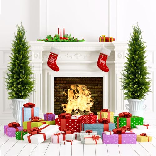 4FT Artificial Cedar Topiary Trees 2 Pack, Resistant | Lifelike artificial cypress topiary, protected. No watering. For porch, patio, garden, home office. - size: 4FT
