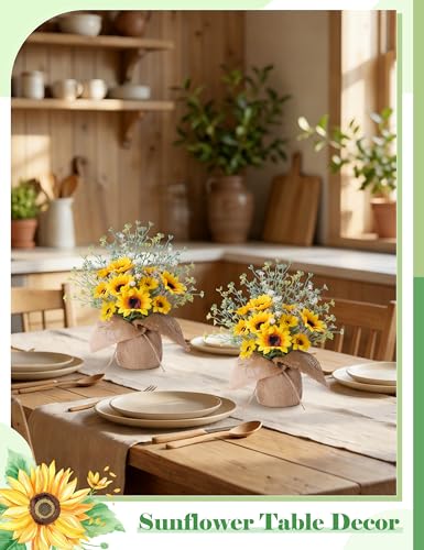 Sunflower Kitchen Decor, Centerpieces for Tables, 2 Pcs Sunflower Table Decorations for Home, Fake Artificial Sunflowers in Burlap Bag Vase, Brighten Your Home Indoor Outdoor Decorations - style: 2 Pcs