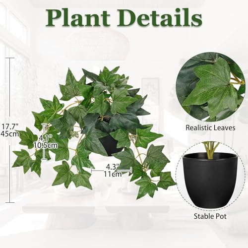 17.7" Artificial Plants Indoor Home Decor, Fake Potted Silk Plants for Shelves, Desks, Living Room, Home & Office Decor, Small Artificial Ivy Vine Plant in Pot, Faux Greenery Tropical Plant, Green - color: #Green Ivy Plant