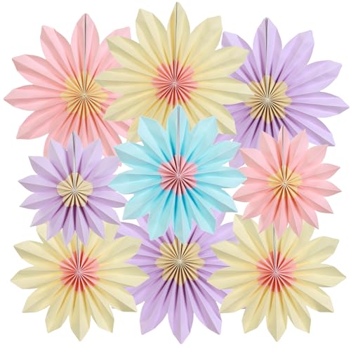 PAPER JAZZ Sunflower Party Decorations Pastel Paper Fans Party Decor Summer Beige Spring Decoration, Blue Pink Hanging Purple Flower Garland Sunflower Wall Decorations for Tea,Garden,Fairy Party. - color: Colorful