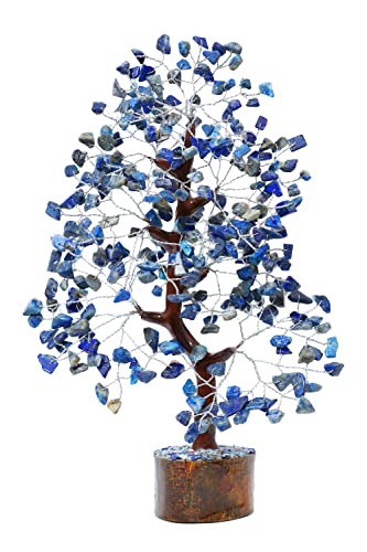 Lapis Lazuli Gemstone Crystal Tree of Life - Handmade Chakra Decor for Positive Energy - Blue Healing Stone - Third Eye Chakra - Feng Shui Money Tree - Spiritual Gift - color: Lapis Lazuli (Silver Wire)