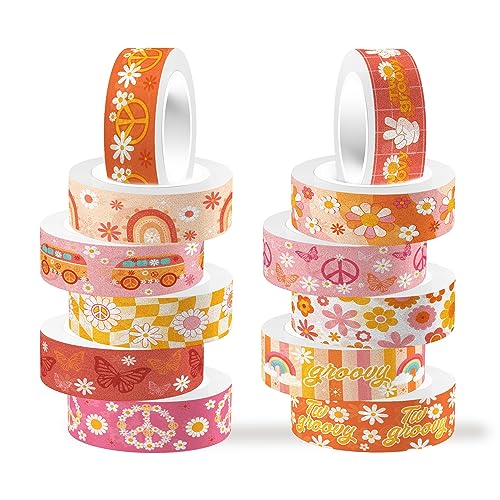 12 Rolls Boho Washi Tape Set, Vintage Watercolor Floral Cute Decorative Masking Tapes for Spring Arts DIY Craft Scrapbook Journal Planners Supplies Gift Wrapping 16.4Ft - color: B