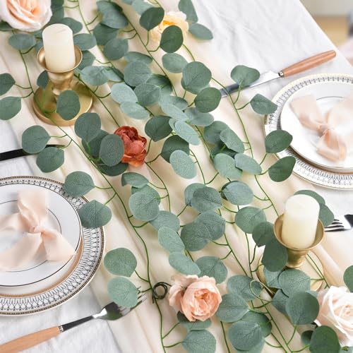 DearHouse 86 Feet 12 Strands Artificial Eucalyptus Leaf Plants Vine Hanging Eucalyptus Garland for Home Kitchen Office Wedding Wall Decor - size: 12pcs Eucalyptus Vine