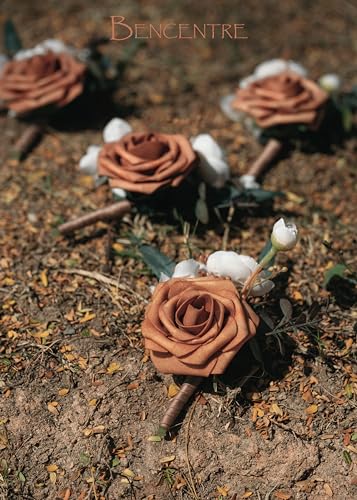 Terracotta Boutonniere for Men,Prom boutonnieres,Boho boutonnieres,Groom Groomsmen Boutonniere for Wedding Ceremony Anniversary, Formal Dinner Party and Grad Night (Set of 6) - color: Terracotta, size: set of 6