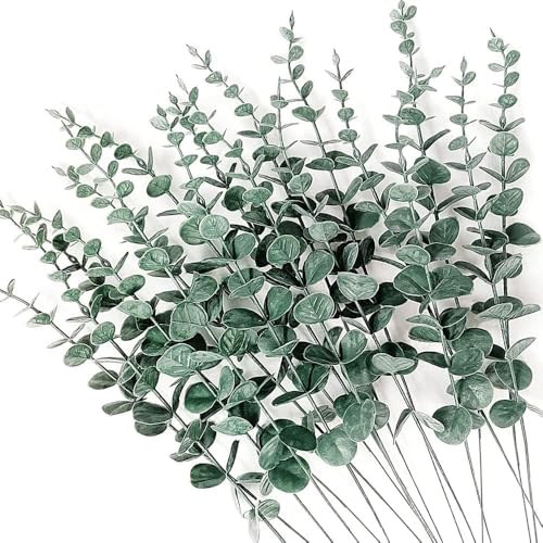 60pcs Eucalyptus Stems Artificial Eucalyptus Leaves Fake Greenery Branches Stems Faux Eucalyptuses Wedding Bouquet (60, Green) - color: Green