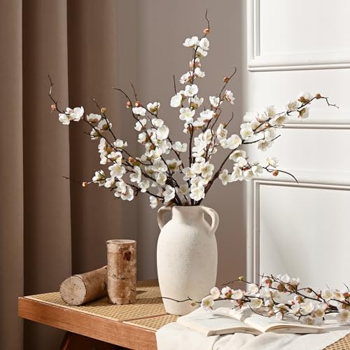 Waipfaru 4 Pcs Faux Cherry Blossom Branches, 36'' Cherry Blossom Tree Decor with Long Stems, Artificial Flowers for Tall Vases Spring Home Decoration (White) - color: White