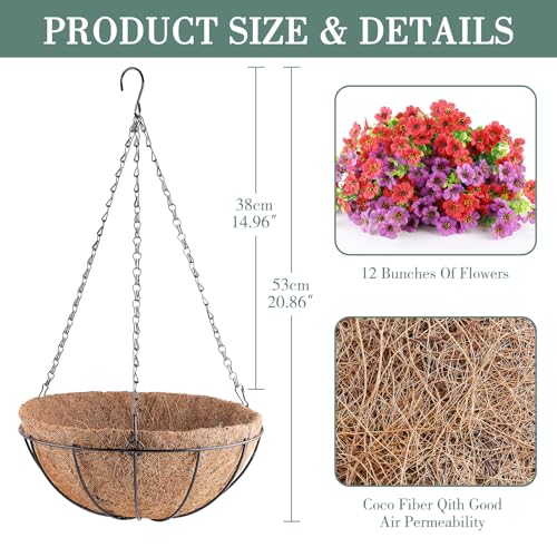 AGIRL Artificial Hanging Flowers with Baskets for Outdoors,UV Resistant Fake Hanging Plants for Outdoor Porch Patio Garden, Realistic Silk Flowers for Spring Summer Home Decor(Red Purple) - color: Red Purple, size: 1PCS