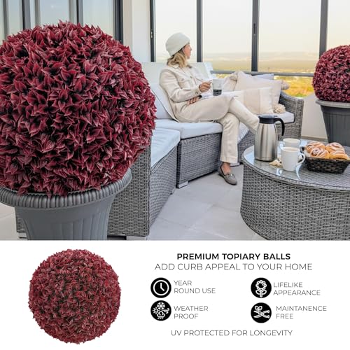 365 Curb Appeal 23" XL Topiary Balls (Better Than a Burgundy Boxwood, 1 Topiary Ball (2 Halves)) - color: Burgundy, size: 1 topiary ball (2 halves)