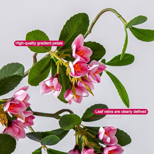 Large Artificial Bonsai Tree Artificial Flowering Tree Indoor Faux Decorative Plant for Living Room Home Office Décor Lifelike Branching & Natural Leaf Color Tree Madagascar Almond Style (Rose Red) - color: Rose Red