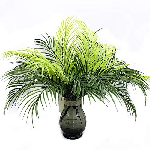 Artificial Plants Fake Palm Tree Plastic Shrubs 4 Pack, Fake Greenery Bushes UV Resistant Shrub Tropical Leaves Stems for Indoor Home Decor Kitchen Room Outdoor Garden Wedding Christmas DIY Decoration - color: Tropical Palm Tree / 4 Pack