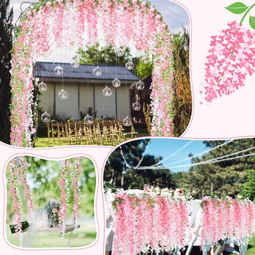 Thiccywoov 4pcs Wisteria Artificial Flowers Garland, 7.2Ft/Piece Wisteria Hanging Flowers Garland for Wedding Arch Decoration Outdoor Ceremony Home Backdrop Garden (Pink,Dark Pink,White) - color: Pink, Dark Pink, White