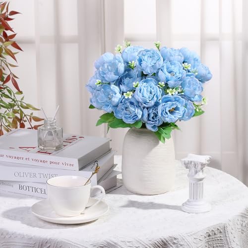 8 Pack Blue Peonies Artificial Flowers, Fake Silk Hydrangea Bouquet for Bridal Wedding Home Table Decor Reusable Dining Opening Ceremony Birthday Arrangement Faux Floral - color: Blue
