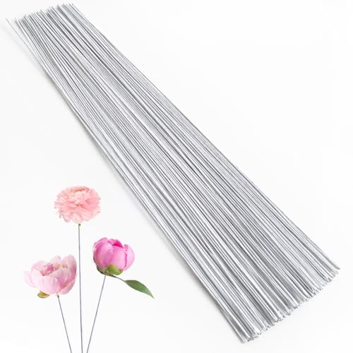 100 Pcs White Paper Wrapped Floral Stems Wire, 14 Inch 18 Gauge, Crafts Supplies for DIY Flower Arrangement - size: 100 Pcs White 18 Gauge