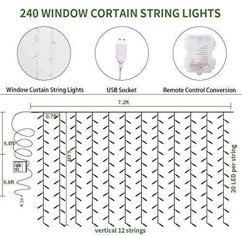KASZOO 12 Pack Artificial Ivy Leaf Plants with 240 LED Window Curtain String Lights, Fake Plants Vine Hanging Garland, Hanging for Wall Party Wedding Room Home Kitchen Indoor & Outdoor Decoration
