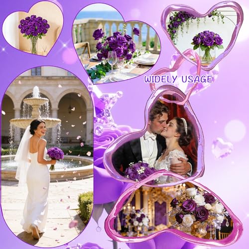 Rose Artificial Flowers Velvet Bouquet with Long Stem Real Touch Fake Roses Florals for Bridal Wedding Bouquet Party Arrangement Centerpiece Decorations (36, Purple) - color: Purple