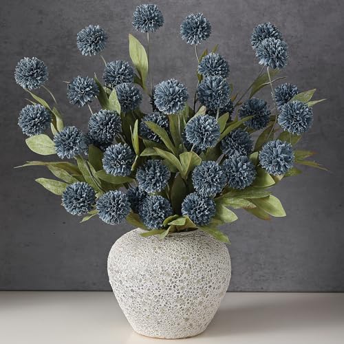 VIERENA 12 Pcs Faux Silk Pompon Mum Artificial Flowers for Vase -27", Bulk Fake Chrysanth Branches with Stems for DIY Bouquet Centerpieces Wedding Fillers Arrangements Shower Decorations (Dark Blue) - color: Dark Blue