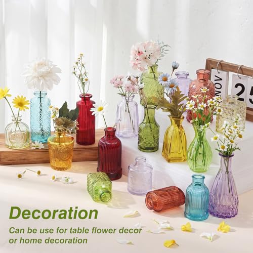 18 Pack Colorful Glass Bud Vase Set, Small Colored Vintage Vases for Centerpieces, Decorative Flower Vases for Wedding Home Table Decor - color: Colorful, size: 18pcs