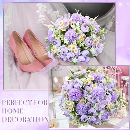 Tigeen Peonies Artificial Flowers Faux Roses Silk Flowers Hydrangea Artificial Bouquet for Wedding Table Centerpiece Floral Vase Home Office Bridal Decor(Light Purple,12 Bundles) - color: Light Purple