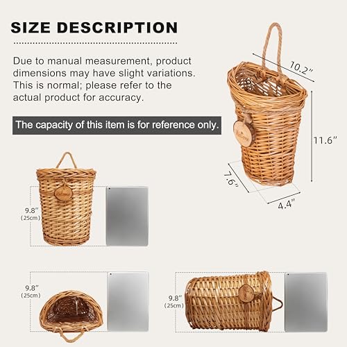 Woven Wicker Hanging Basket Door Hanging Basket Wall Decorations for Home Garden Farmhouse (original) - color: wicker