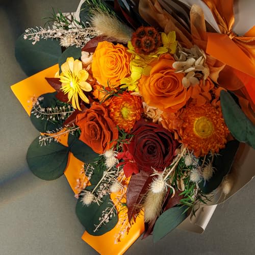 Perfectione Roses 4 Roses Mixed Bouquet for Mother's Day, Fall Flowers for Delivery, Preserved Flowers Birthday Gift for Women Mom Wife Grandma Her, Fall - color: Fall 4 Roses