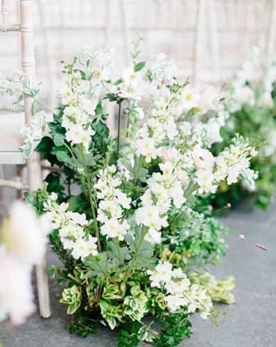 8PCS Artificial Delphinium White Flowers with Clematis Greenery Long Stem Artificial Flowers Cream for Tall Vase for Home Wedding Floral Arrangement Centerpiece Table Decor (Cream White) - color: Cream White