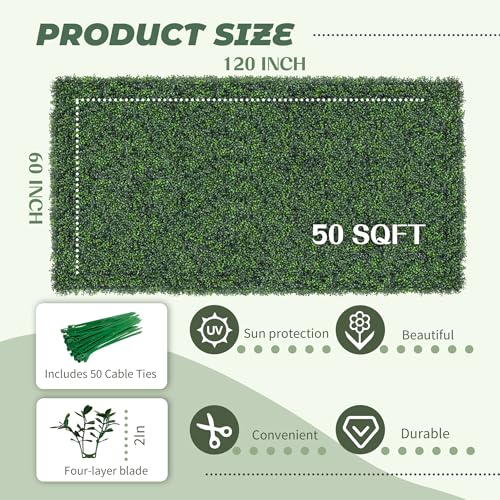 TTTM Artificial Boxwood Hedge Roll: 60"x120" UV-Resistant Faux Green Ivy Leaves Grass Wall Panel Fence for Indoor/Outdoor Privacy Screen, Wedding Backdrops, and Home Greenery Wall Decor - size: 60"X120"