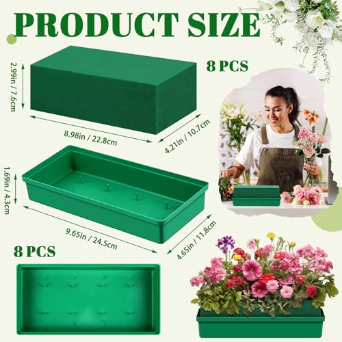 Teenyyou 8 Pack Large Size Floral Foam with Bowl 9.65" l x 4.65" W x 3" H Rectangle Wet Floral Foam Cage Blocks Flower Arrangements Supplies for Table Party Festival Flower Decor