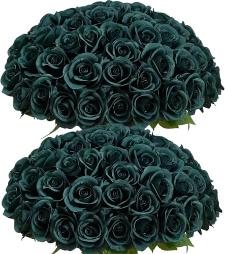 55 Pcs Emerald Green Roses Artificial Flowers Bulk, Artificial Roses Fake Flowers with Adjustable Stems, Soft Foam Roses for DIY Wedding Bouquets, Bridal Shower Centerpieces, Home Party Decor - color: Emeraldgreen