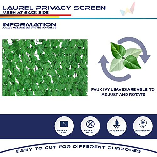 Windscreen4less 4'x2' Faux Leaf Privacy Fence Screen Artificial Laurel Leaves Fence Cover Wall Decoration for Patio Porch Deck Balcony Yard Indoor Outdoor (Light Green) - color: Laurel Leaf-Light Green, size: 4' x 2'