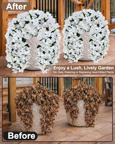 Artificial Flowers for Outdoors – 2 Bundles of UV-Resistant Artificial Bougainvillea, Realistic Silk Flowers for Front Porch, Patio, Garden, Window Boxes & Hanging Baskets (White, 2) - color: White, size: 2 Bundles