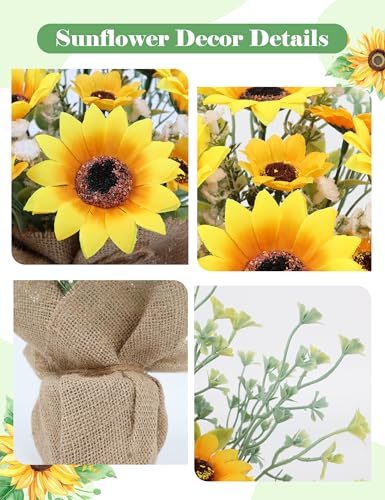 Sunflower Kitchen Decor, Centerpieces for Tables, 2 Pcs Sunflower Table Decorations for Home, Fake Artificial Sunflowers in Burlap Bag Vase, Brighten Your Home Indoor Outdoor Decorations - style: 2 Pcs