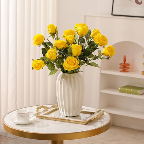 Yellow Fake Roses Artificial Flowers - 10 Pcs Fake Artificial Roses Silk Flowers with Stems for Home Wedding Hotel Office Centerpiece Decor - color: Yellow, size: 10 Pcs