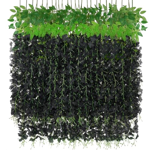 BLEUM CADE 36Pcs Black Fake Wisteria Hanging Flowers, 3.6Ft/Pcs Artificial Wisteria Garland, Hanging Flowers for Wedding Party Home Backdrop Wall Decoration - color: Black, size: 36pcs