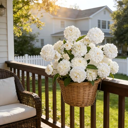 INXUGAO Artificial Flowers for Vase,6 Bunches Fake 27.5“ White Long Stems Silk Pompon Dahlia for Indoor Outdoors Home Decor, Front Door Porches Yard Patio Garden Planters - color: White