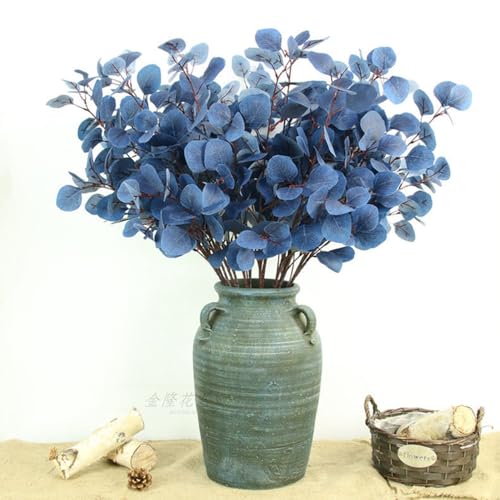 XZJMY 4 Pack Artificial Eucalyptus Stems Leaves 95cm Long Faux Eucalyptus Branches,Artificial Flowers Greenery for Home Decor Flower Arrangement Wedding Party Table Centerpiece (Navy Blue) - color: Navy Blue