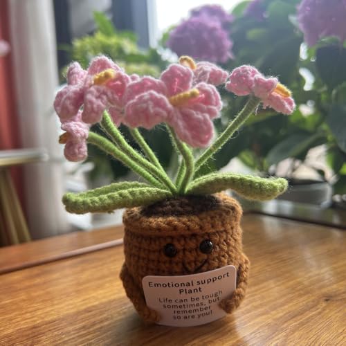 Artificial Crochet Flowers, Handmade Knit Floral Arrangements for Home Decor, Wedding Bouquet Centerpiece Gift for Mother’s Day, Birthday, Anniversary, Kitchen, Office Desk (Pink-B) - color: Pink-b