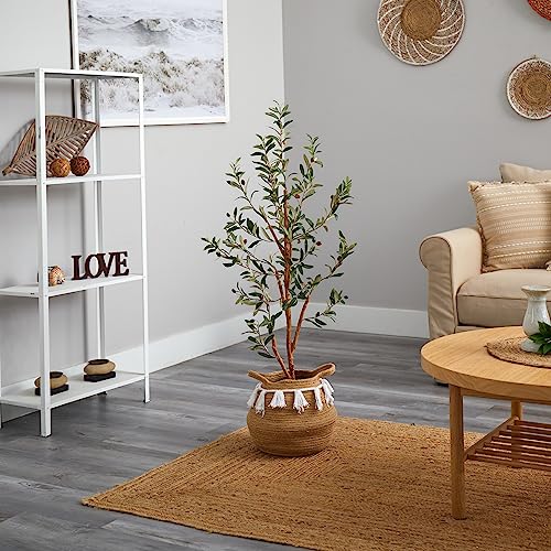 Nearly Natural 3.5ft. Artificial Olive Tree with Handmade Jute & Cotton Basket with Tassels