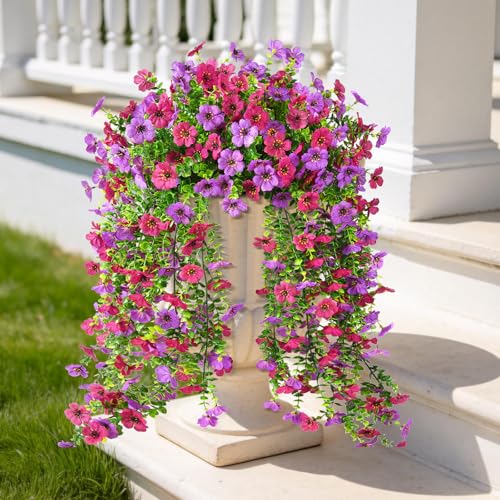 ZFProcess Artificial Hanging Flowers Plants for Outdoor Spring Summer Decoration, 2PCS Faux Silk Daisy UV Resistant Look Real for Outside Home Indoor Planter Porch Garden Yard Decor(Light Purple Red) - color: A Light Purple Red