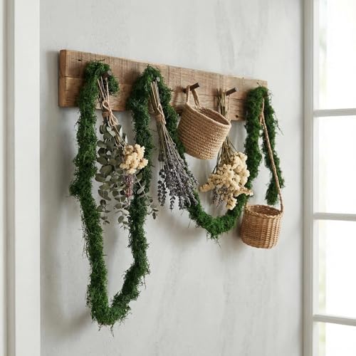 2PCS 55 inch Artificial Fake Moss Green Vines for Home Commercial Office Hanging Reptile Moss wall Decor Wedding Event Halloween Christmas Easter wall Art Decorating