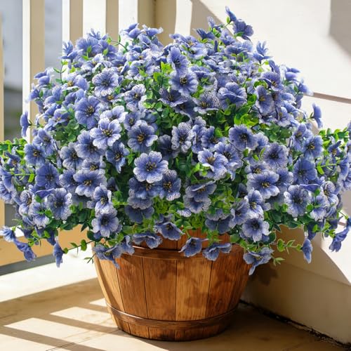 Grunyia 20 Bundles Artificial Flowers for Outdoors, UV Resistant Fake Plants Flowers Greenery Shrubs Plants for Decoration Outside Plants Hanging Planter Home Garden Decor (Blue) - color: Blue