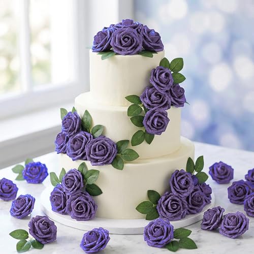 30Pcs Lavender Artificial Crystal Rose Artificial Flowers, Realistic Fake Crystal Roses for Wedding Center Decorations, Party Home Decorations, Valentine's Day, Bouquets. - color: 30pcs Light Purple